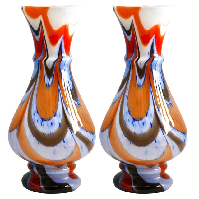 Vintage Space Age Opaline Florence Vase from Empoli, 1955, Set of 2 For Sale