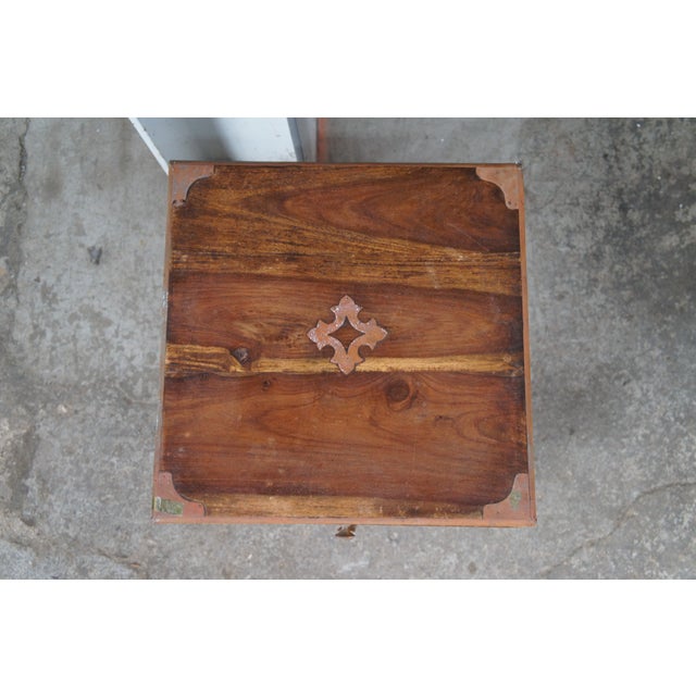 Antique English Campaign Anglo Indian Teak Brass Inlay Military Chest of Drawers For Sale - Image 6 of 11