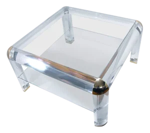 Acrylic Glass and Brass Coffee Table in the style of Karl Springer, 1970s