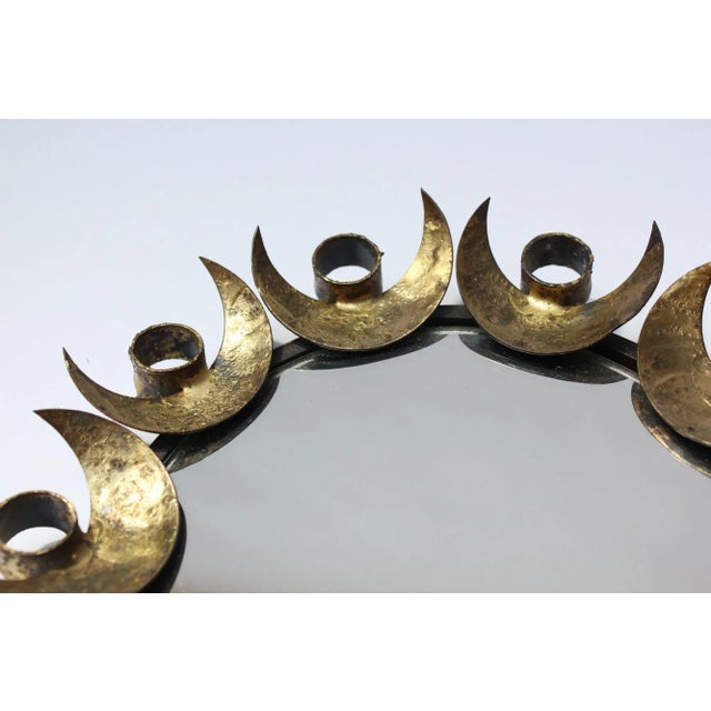 Small Vintage Brutalist Gilded Mixed-Metal Decorative Wall Mirror For Sale - Image 9 of 11