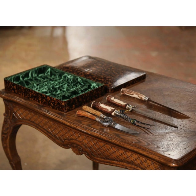 Mid Century German Carved Antler 4-Piece Carving Set For Sale In Dallas - Image 6 of 10