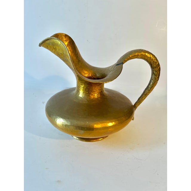 Brass Italian Egidio Casagrande Hammered Brass Pitcher For Sale - Image 8 of 11
