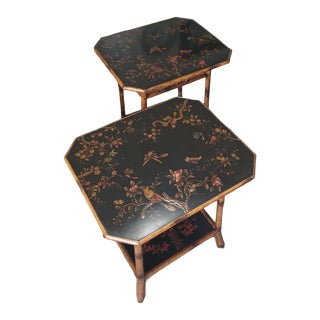Late 20th Century Vintage Pair of Chinoserie Laquered Theodore Alexander Tables For Sale