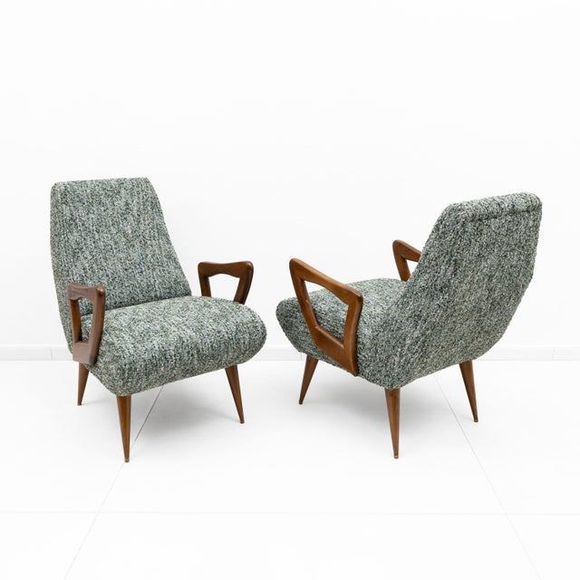 Green Mid-Century Modern Italian Armchairs with Sculptural Wooden Arms, 1970, Set of 2 For Sale - Image 8 of 8