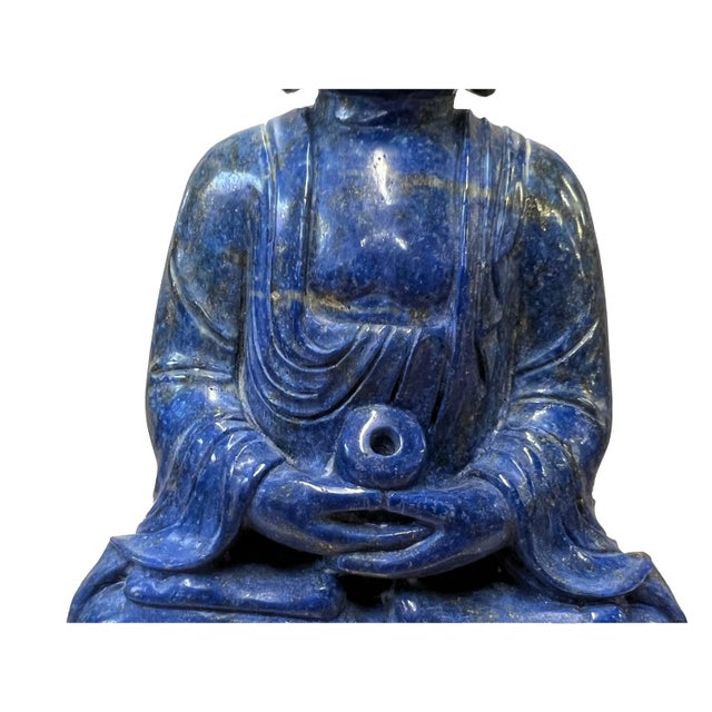 2000 - 2009 Oriental Blue Gem Stone Carved Sitting Meditation Buddha Statue For Sale - Image 5 of 10