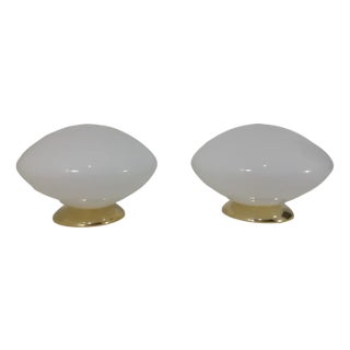 Table Lamps in Opaline Glass and Brass, 1970s, Set of 2 For Sale