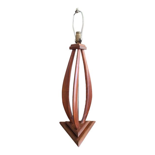 Vintage Mid-Century Modern Sculpted Bentwood & Brass Table Lamp For Sale