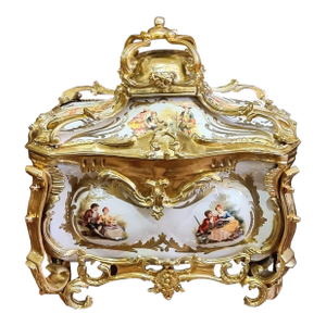 French Style Porcelain Jewelry Box With Gilt Bronze Ormolu Details
