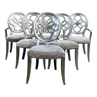 Late 20th Century Henredon Silver Leaf Patina Regency Style Dining Chairs - Set of 6 For Sale