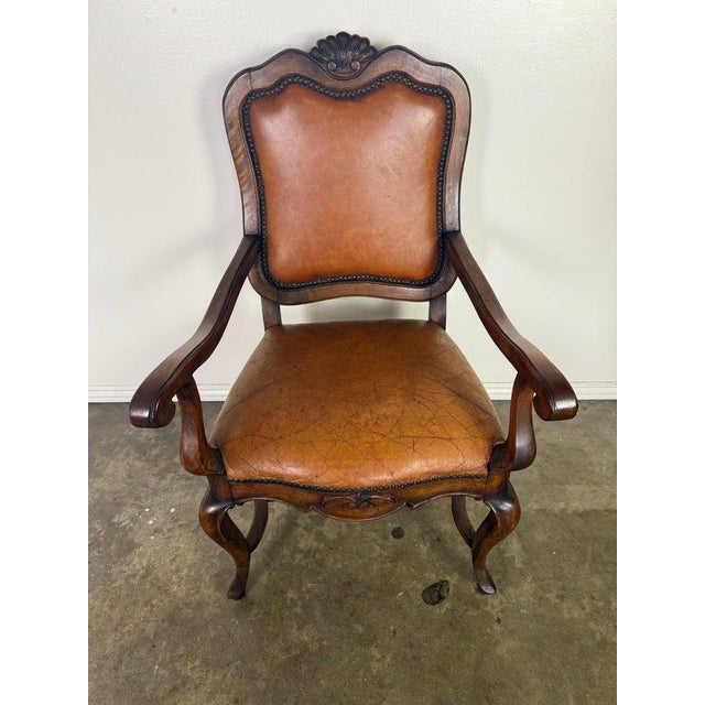 Wood Set of Ten French Carved Wood Dining Chairs With Leather Upholstery For Sale - Image 7 of 18