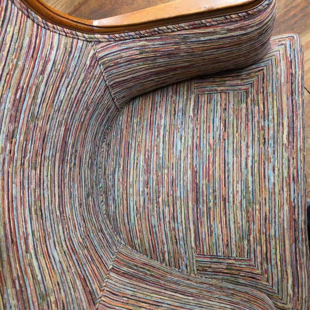 Louis XVI Revival Carved Walnut Fauteuil Armchair With Fluted Legs and Striped Upholstery, 20th Century For Sale - Image 9 of 11