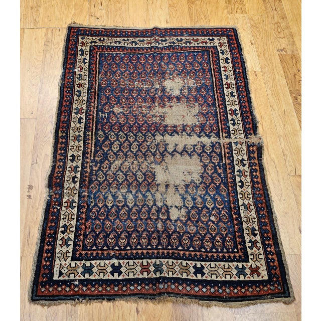 19th Century Caucasian Shirvan Rug, Handwoven Wool, Allover Paisley Design, Blue & Ivory, 3' x 4' For Sale - Image 14 of 14