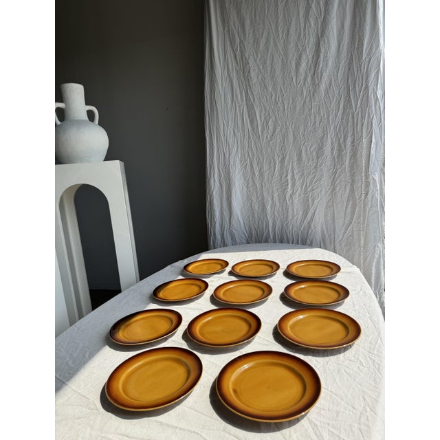 Dark Brown and Yellow Stoneware Plates, 1980s, Set of 11 For Sale - Image 14 of 14