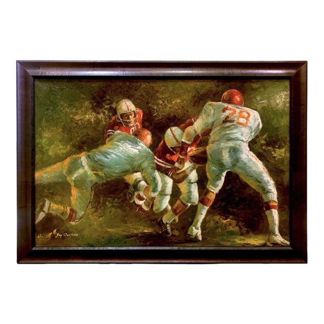 Vintage Football Painting by Jay Cooper, Oil on Canvas, Late 20th Century For Sale