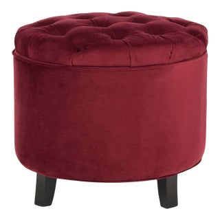 Tufted Ottoman in Red Velvet For Sale
