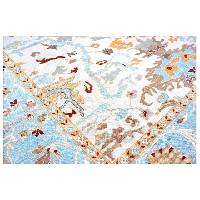 Afghan Sultanabad Wool 10x14 Blue, Tan & Ivory Handmade Area Rug #1143655 For Sale In Houston - Image 6 of 8