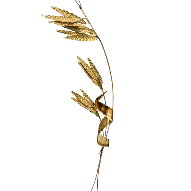 Vintage Mid-Century Modern Brass Wheat Wall Sculpture – 29" Tall Botanical Wall Art For Sale In Buffalo - Image 6 of 9
