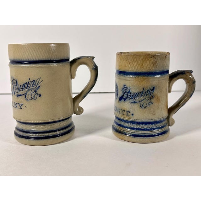 19th Century Whites Utica Salt Glazed Stoneware Beer Mugs Advertising Schlitz & Iroquois Brewing Companies For Sale - Image 4 of 10