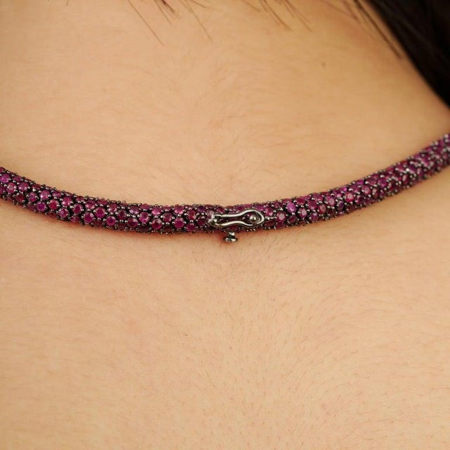 Art Nouveau Natural Ruby Pave Set String Tennis Necklace in Silver- Mom Gift For Sale - Image 6 of 12