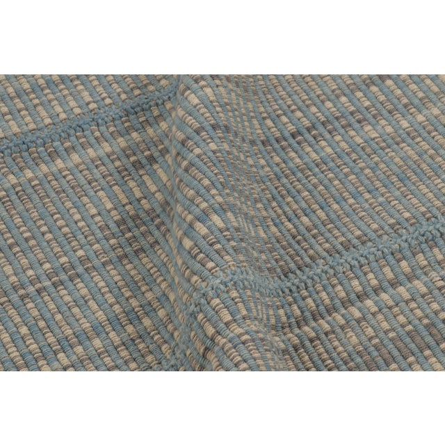 Textile Rug & Kilim's Contemporary Kilim, Gray Textural Stripes with Blue Accents For Sale - Image 7 of 10