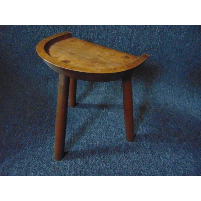 Mid Century Modern Walnut Tri Leg Stool For Sale In Philadelphia - Image 6 of 7