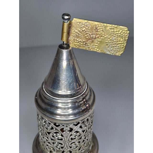 19th Century Silver Filigree Besamim Spice Tower Judaica Havdalah Turret W/ Flag For Sale In Boston - Image 6 of 9