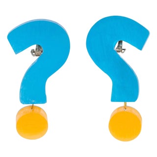 Kaso Acrylic Dangle Clip Earrings in Blue and Orange For Sale