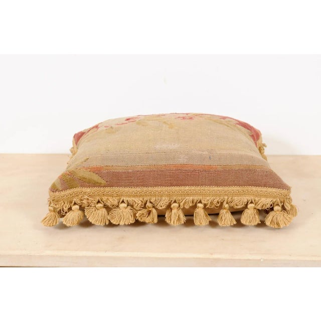 19th Century French Roses & Tassels Aubusson Tapestry Pillow For Sale In Atlanta - Image 6 of 11