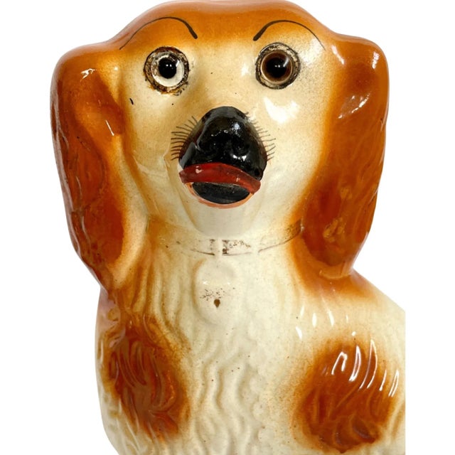 19th Century Staffordshire Caramel Mantle Dogs With Glass Eyes - a Pair For Sale - Image 9 of 13