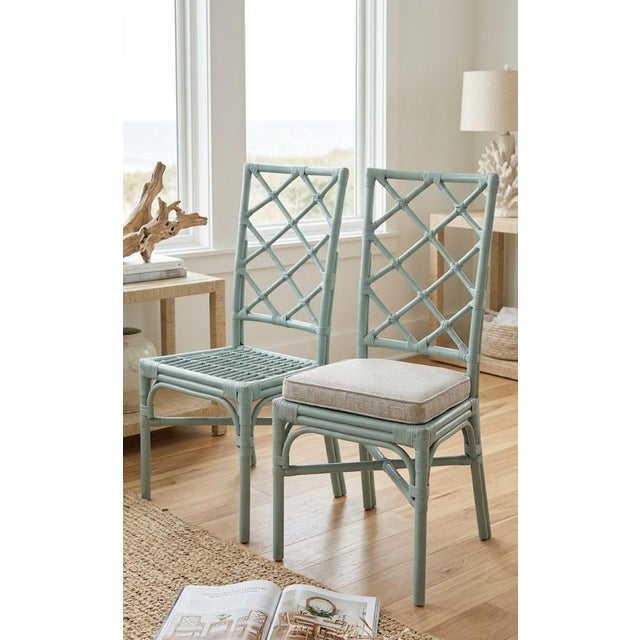 Vintage Coastal Blue Rattan Lattice Back Dining Chair | Chinoiserie Hollywood Regency Style For Sale - Image 13 of 13