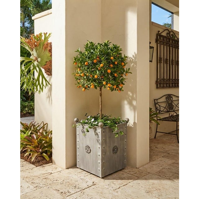 Vintage French Orangerie Style Galvanized Zinc Square Planter Box For Sale - Image 10 of 12