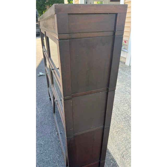 Antique Globe Wernicke Arts & Crafts Mahogany Three Stack Double Barrister Bookcase For Sale - Image 12 of 12