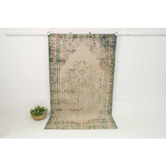 Textile 1970s Vintage Turkish Handmade Wool Cotton Beige Area Rug For Sale - Image 7 of 13