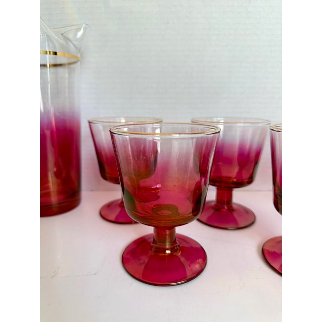 Raspberry Red Mid-Century Raspberry Ombre Glass Barware Set, Attributed to Blendo For Sale - Image 8 of 12