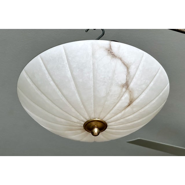 1980s French Directoire Style Incised Star Alabaster Flush Mounts - Pair For Sale - Image 9 of 18