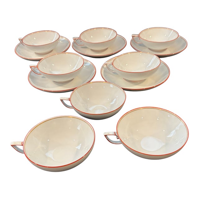1920s Meissen, 1st Choice Cups & Saucers; Rare I-Form (I-Shape) Design - 13pcs For Sale