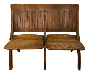 Antique Oak Double Seat Folding Bench by Brunswick Seating Works Inc., Lawrenceville Va