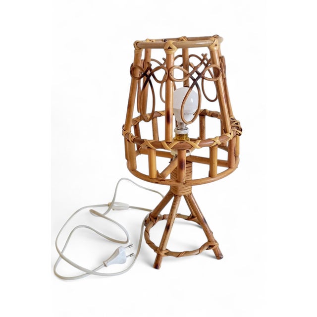 Mid-Century Bamboo Rattan Table Lamp in the style of Louis Sognot, 1960s For Sale - Image 12 of 15