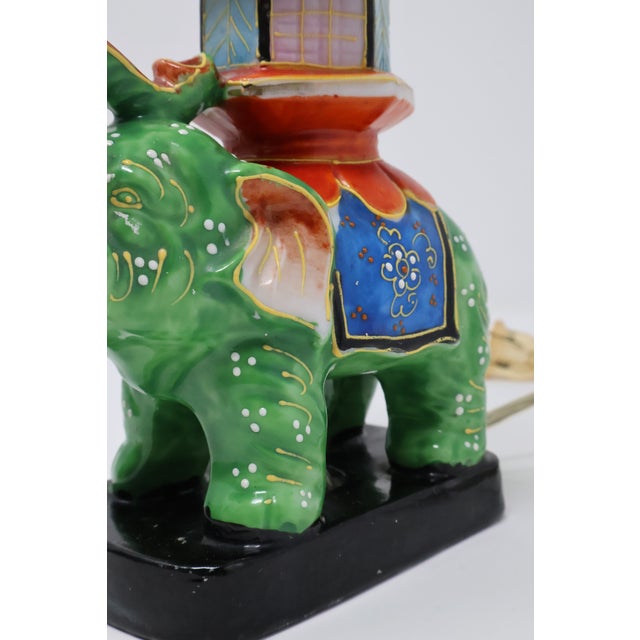 Metal Vintage Japanese Satsuma-Style Moriage Elephant Pagoda Lamp With Shade For Sale - Image 7 of 18
