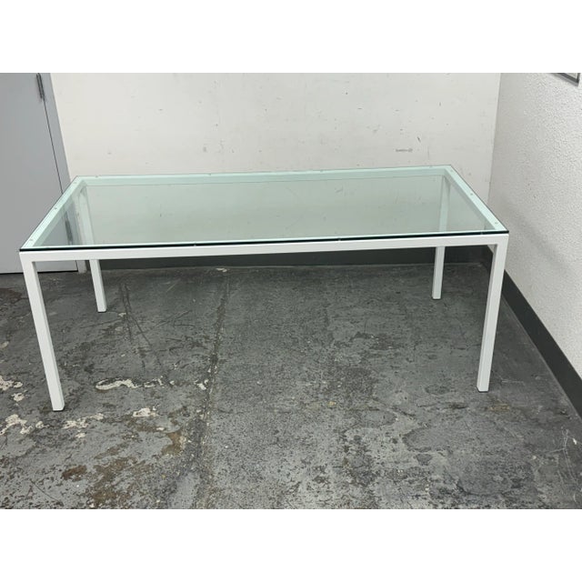 Transitional Room & Board Parsons Tempered Glass + Metal Frame Dining Table For Sale - Image 3 of 12