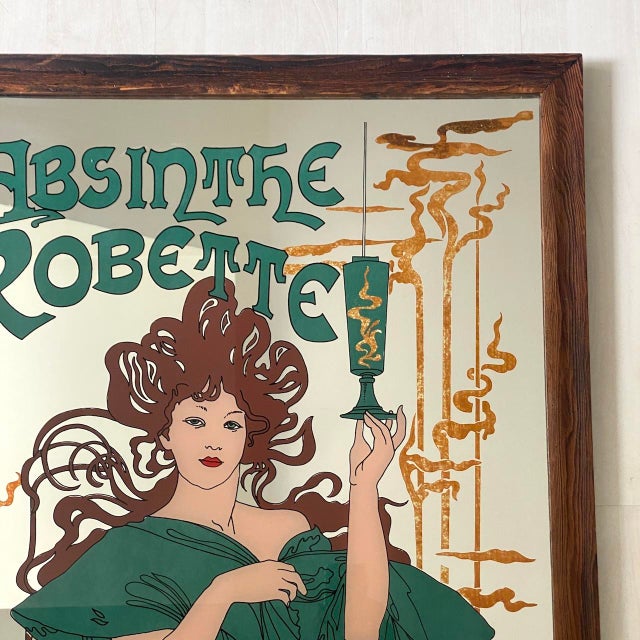 Brown Vintage Art Nouveau Advertising Painted Mirror, 1980s For Sale - Image 8 of 12