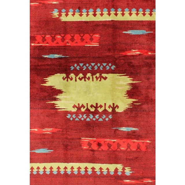 Modern Abstract Rug in Maroon, Barn Red, Carmine, Crimson and Lime Green For Sale - Image 4 of 11