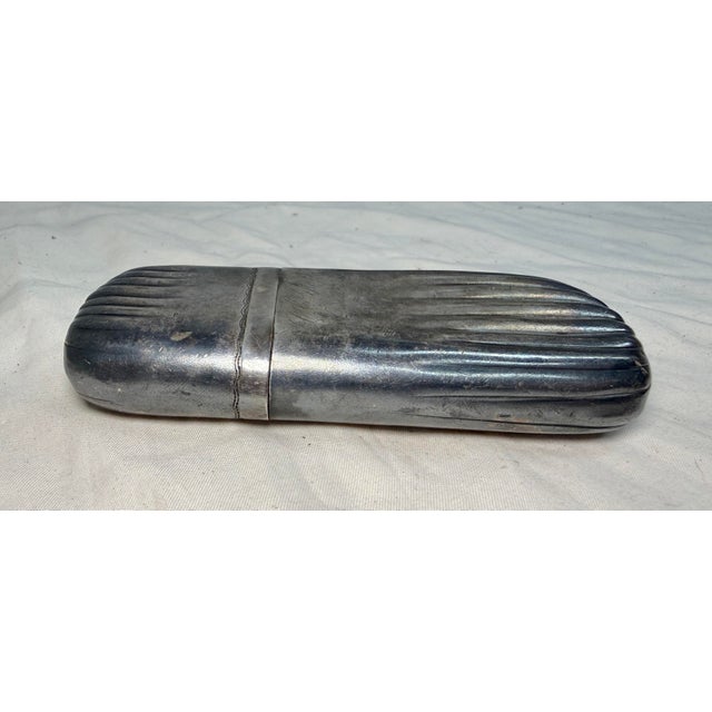 Silver Antique 19th Century Silver-Plate Ribbed 2 Piece Cigarette Cigar Vesta Case Box For Sale - Image 8 of 11