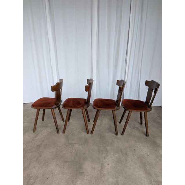 Vintage Tyrolean Dining Chairs with Red Fabric Seats, 1970s, Set of 4 For Sale - Image 4 of 18