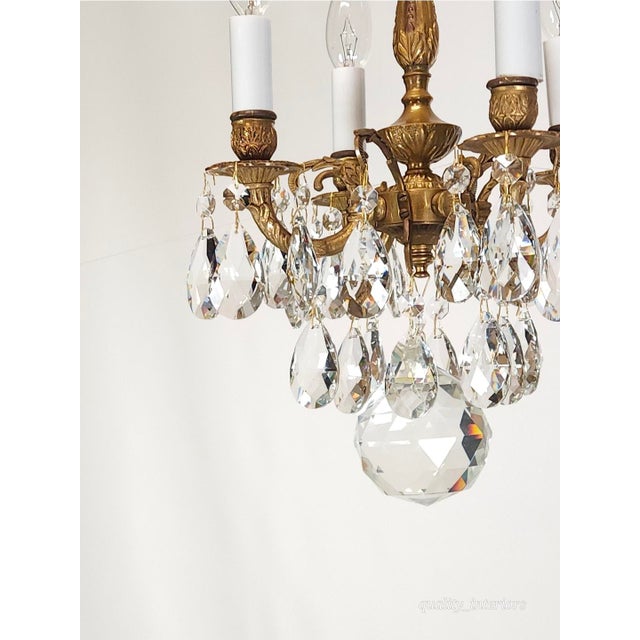 Shabby Chic Antique 4 Arm 4 Light Glowing Graceful Brass Cut Lead Glass Crystal Chandelier ~ 4 Available For Sale - Image 3 of 11