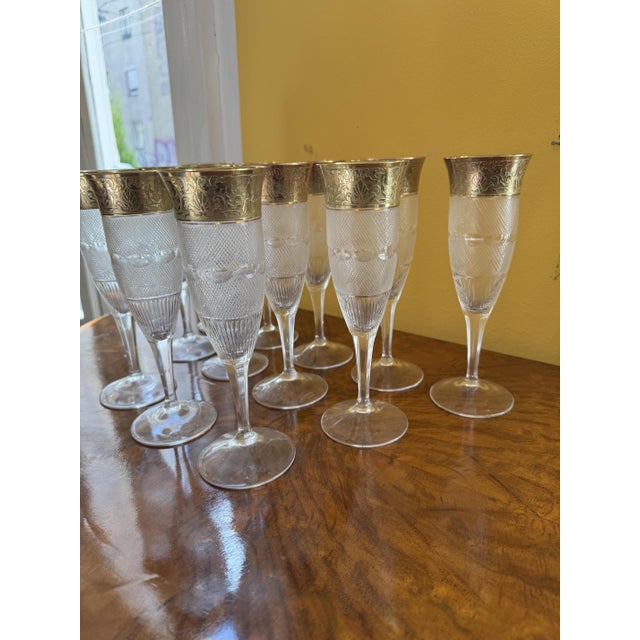 Set of 12: Moser Crystal Champagne Flutes "Splendid" (20.5 cm) with 24k gold rim Mouth-blown, eco-friendly crystal glass...