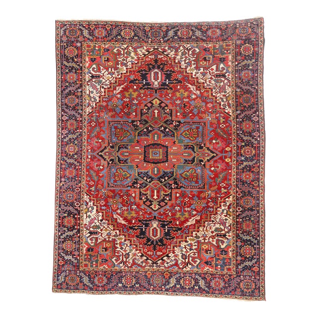 Vintage Persian Heriz Rug, 08'09 X 11'05 For Sale