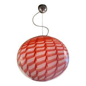 Contemporary Red and White Sphere Pendant in Murano Style Glass