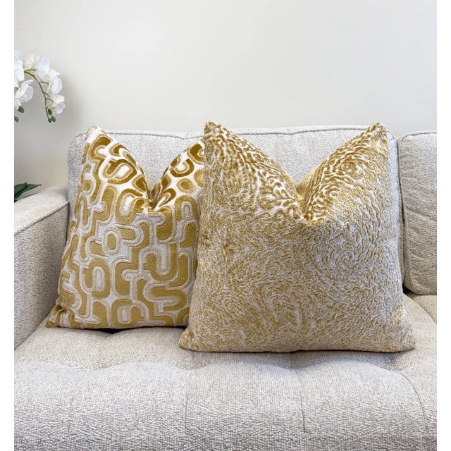 Not Yet Made - Made To Order Gold Groove 22x22 Velvet Pillow With Feather Down Insert For Sale - Image 5 of 5