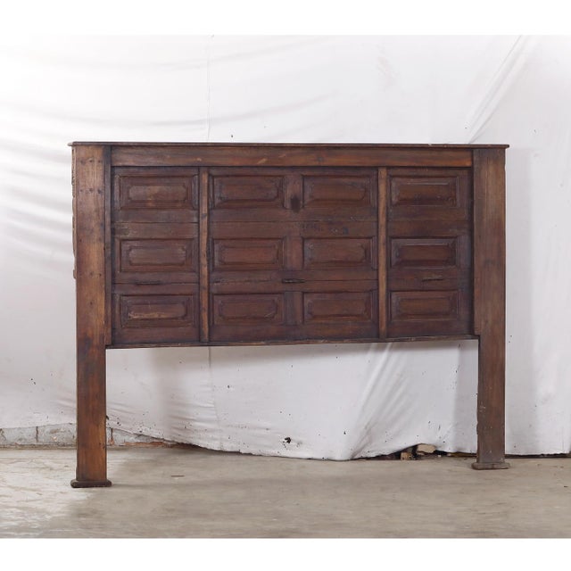 2020s King Head Board Made Froman Antique Indian Carved Teak Door and Pillar For Sale - Image 5 of 5